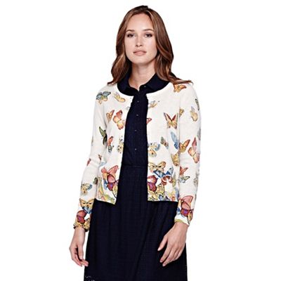 Yumi Cream Cardigan With Butterfly Print